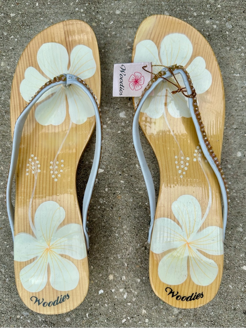 Vintage Woodies Wooden Thong Green Floral White Sandals – Size 9